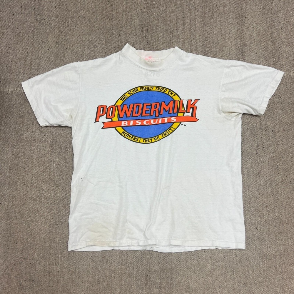 Vintage PowderMilk Biscuits Shirt Mens Medium White 1970s‎ Hanes